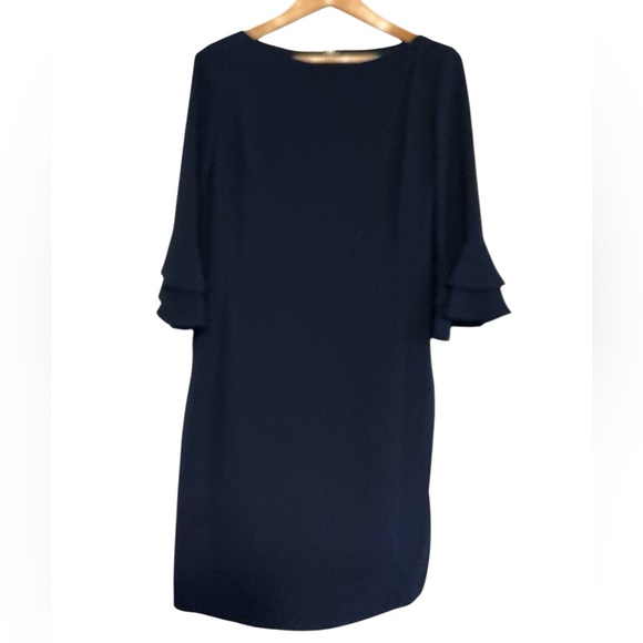 Ralph‎ Lauren Navy blue Sheath Dress with Bell Sleeves size 14 - Picture 2 of 11